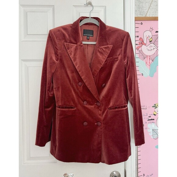 Banana Republic Veluro Oversized Velvet Cotton Blazer Size 12 Cabin Red - Picture 1 of 10